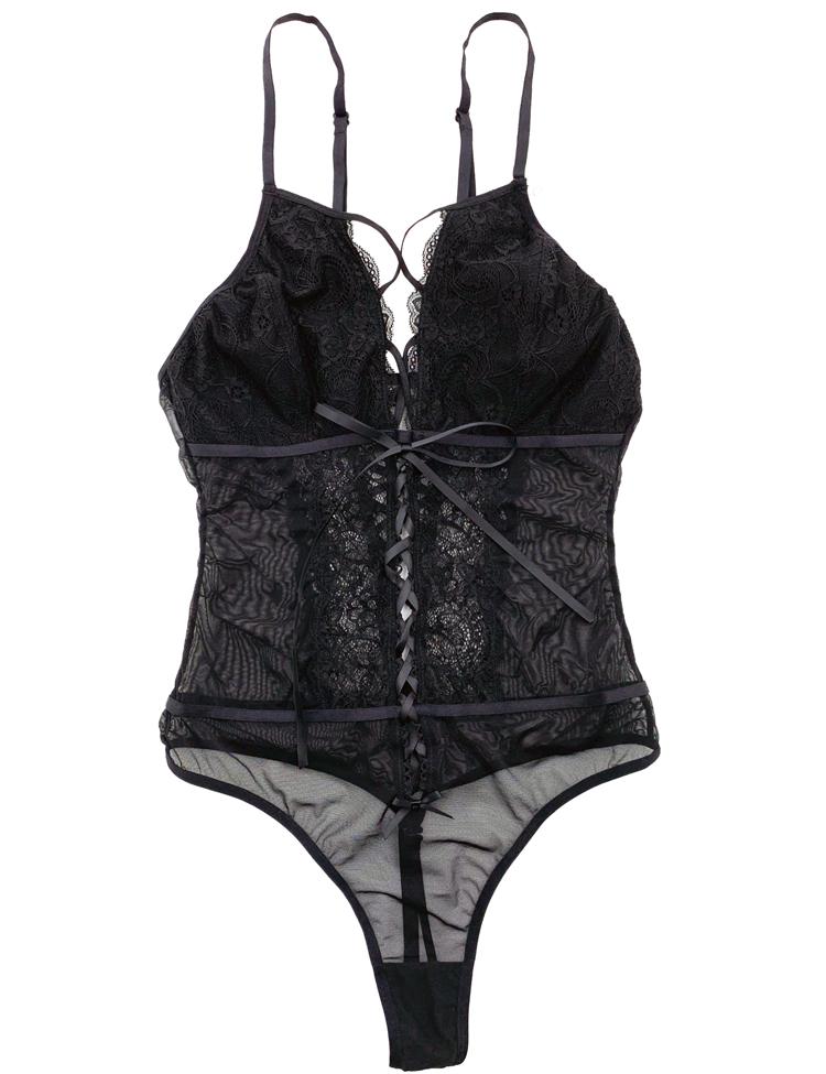 Black mesh-paneled cups Bodysuit