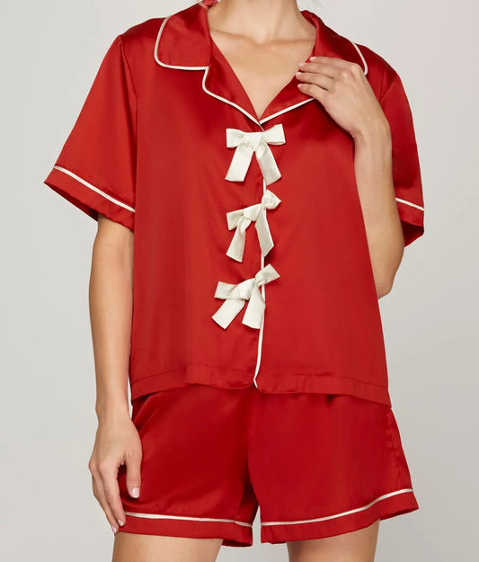 Red Satin Ribbon Pajama Set