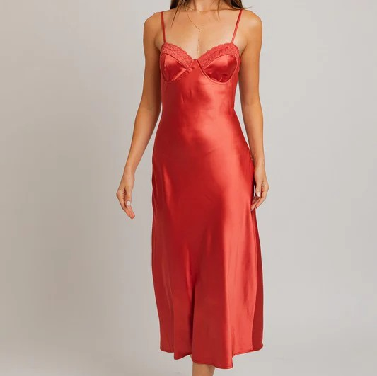 Rust Lace Satin Midi Pj