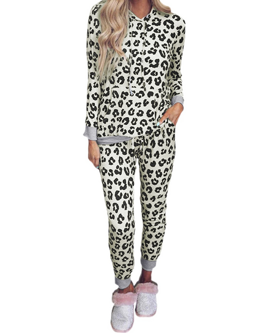 Leopard hooded long Loungewear Set
