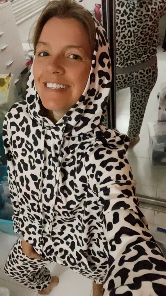 Leopard hooded long Loungewear Set