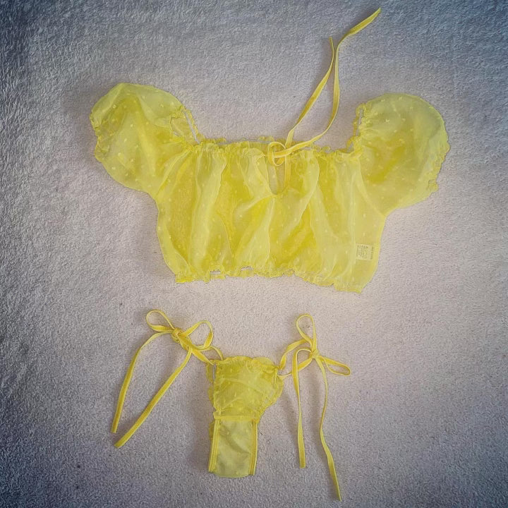 Bikini Mesh Crop top with Strappy Thong