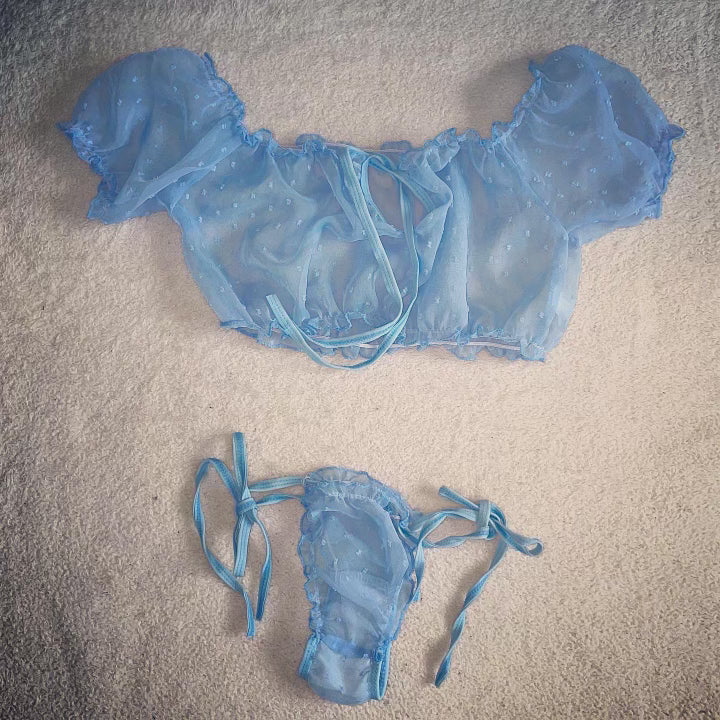 Bikini Mesh Crop top with Strappy Thong