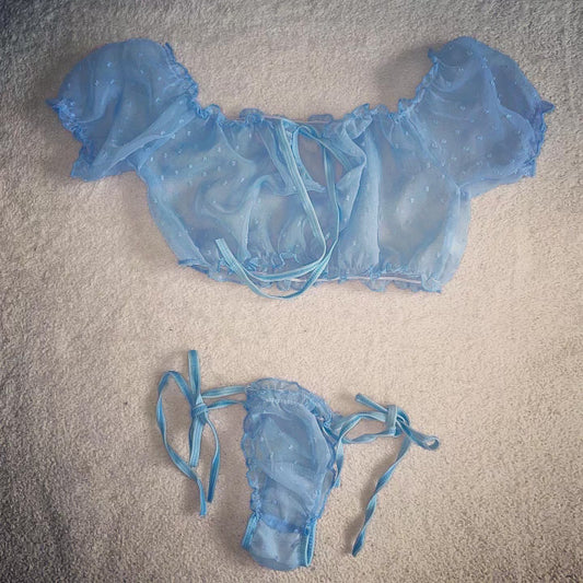 Bikini Mesh Crop top with Strappy Thong