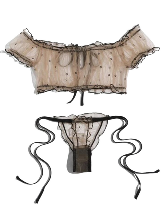 Bikini Mesh Crop Top with Strappy Thong