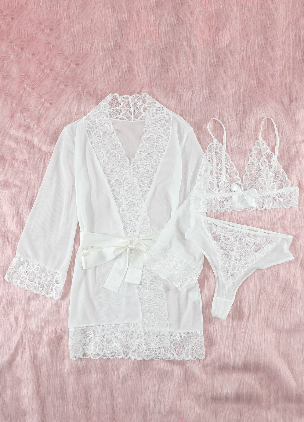 Sheer lace robe set 3 pieces